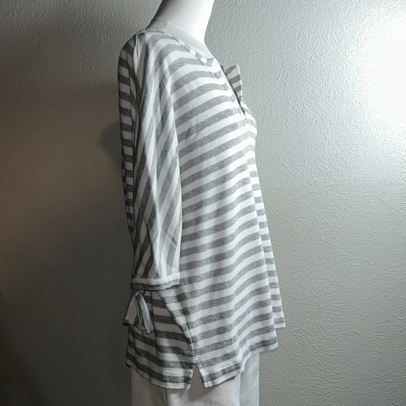 JOAN VASS Knit Grey Stripe Easy Pullover Johnny Collar Tunic 3/4 Sleeve Top 16 - Picture 10 of 17